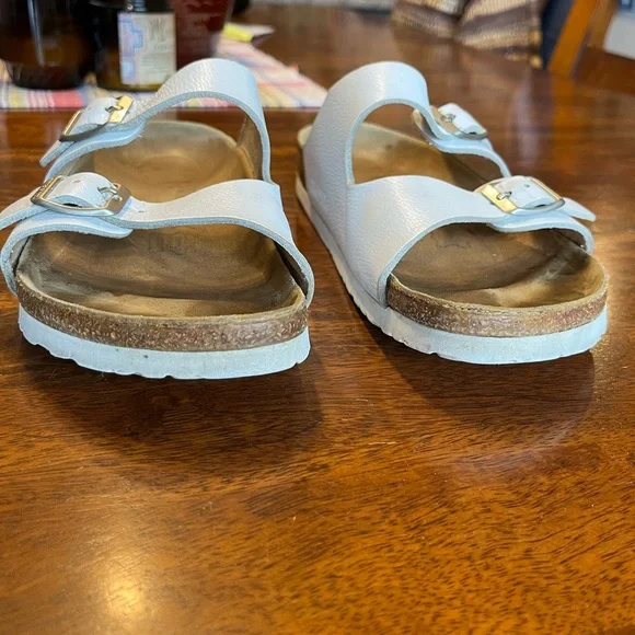 Birkenstock Two Strap Leather Sandals Cork Footbed Sz 40 (W9 M7) White - Picture 11 of 12
